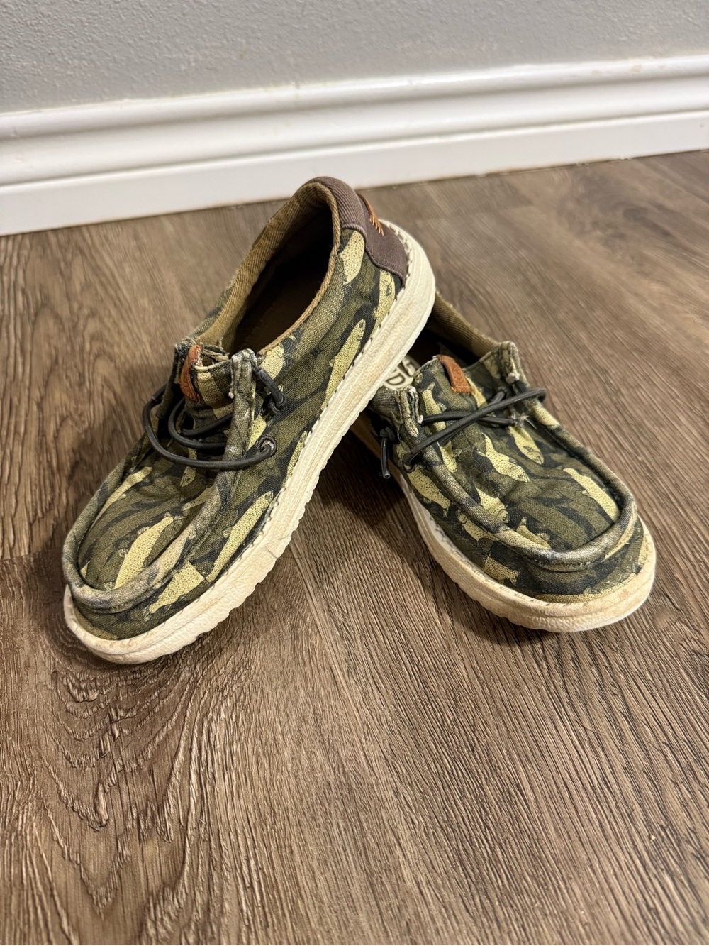 Hey Dude Kids Camo Canvas Slip-On Shoes - Green & Tan size 13 kids